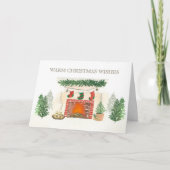 Cartes Pour Fêtes Annuelles Forêt d'hiver Cheminée de Noël confortable (Devant)