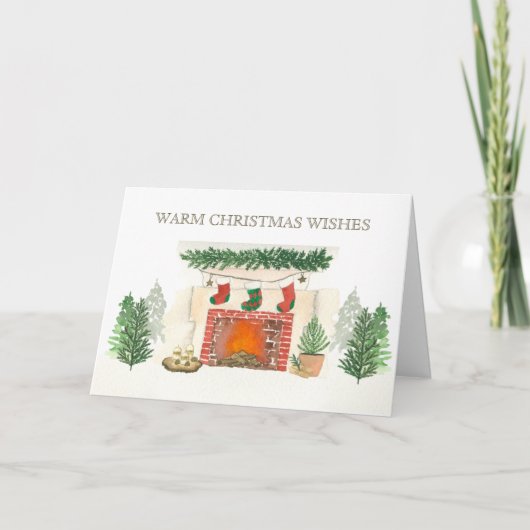 Cartes Pour Fêtes Annuelles Forêt d'hiver Cheminée de Noël confortable (Devant)