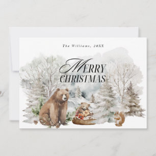 Cartes Pour Fêtes Annuelles Forêt d'hiver Elégante aquarelle Joyeux Noël