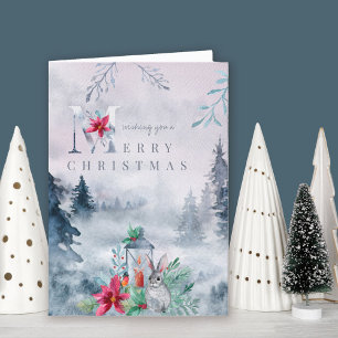 Cartes Pour Fêtes Annuelles Forêt d'hiver Misty Aquarelle chandelle