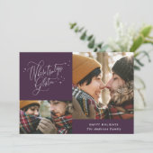 Cartes Pour Fêtes Annuelles Forêt d'hiver violet moderne multi photo Noël (Debout devant)