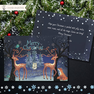 Cartes Pour Fêtes Annuelles Forêt Enchantée de Cerfs de Noël Fantaisiste