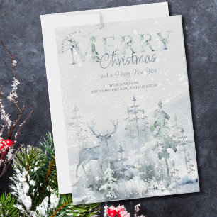 Cartes Pour Fêtes Annuelles Forêt enneigée de Noël et cerf Joyeux Noël