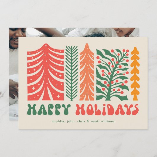 Cartes Pour Fêtes Annuelles Forêt festive rétro (Devant / Derrière)