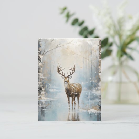 Cartes Pour Fêtes Annuelles Forêt givre Cerf (Debout devant)