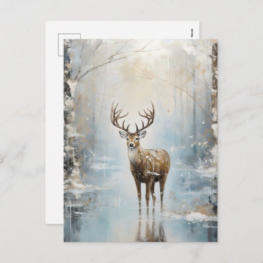 Cartes Pour Fêtes Annuelles Forêt givre Cerf (Devant / Derrière)