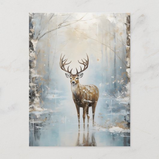 Cartes Pour Fêtes Annuelles Forêt givre Cerf (Devant)