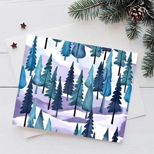 Cartes Pour Fêtes Annuelles Forêt hivernale neige | Aquarelle de Noël pourpre