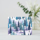 Cartes Pour Fêtes Annuelles Forêt hivernale neige | Aquarelle de Noël pourpre (Debout devant)