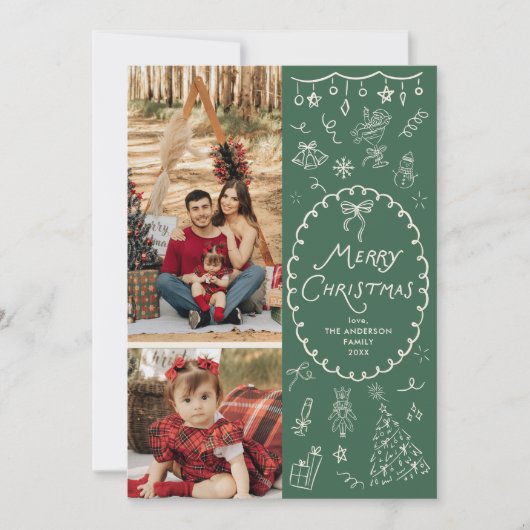 Cartes Pour Fêtes Annuelles Forêt irky vert main tiré Joyeux Noël (Devant)