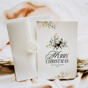 Cartes Pour Fêtes Annuelles Forêt Magique Noire Et Or Photo Noël