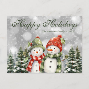 Cartes Pour Fêtes Annuelles Forêt neigeuse Snowmen Joyeuses vacances