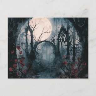 Cartes Pour Fêtes Annuelles Forêt Sombre Pleine Lune Roses Rouges Halloween