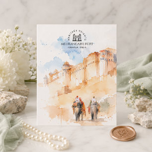 Cartes Pour Fêtes Annuelles Fort Mehrangarh Jodhpur Inde Aquarelle Voyage