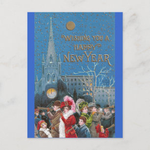 Cartes Pour Fêtes Annuelles Foule de Joyeux Révélateurs avec des cornes pour l