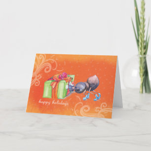 Cartes Pour Fêtes Annuelles Fourmi poussant le cadeau de Noël