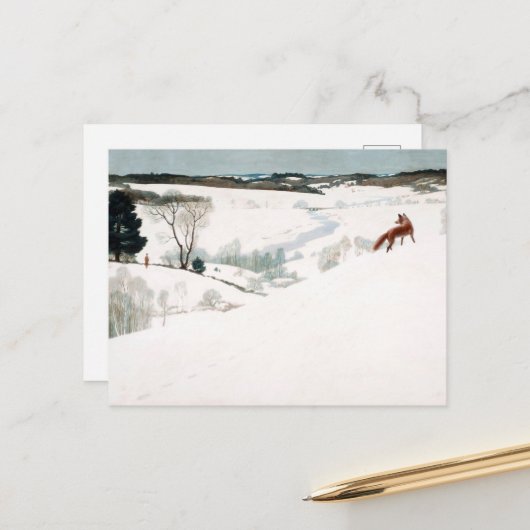 Cartes Pour Fêtes Annuelles Fox dans la neige par Newell Convers Wyeth (Devant/Arrière en situation)