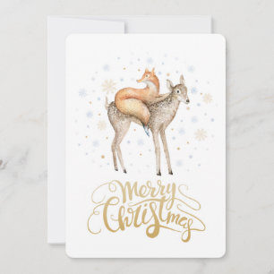 Cartes Pour Fêtes Annuelles Fox Deer hiver neige Joyeux Noël