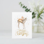 Cartes Pour Fêtes Annuelles Fox Deer hiver neige Joyeux Noël (Debout devant)