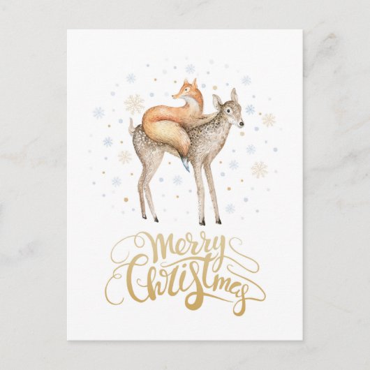 Cartes Pour Fêtes Annuelles Fox Deer hiver neige Joyeux Noël (Devant)