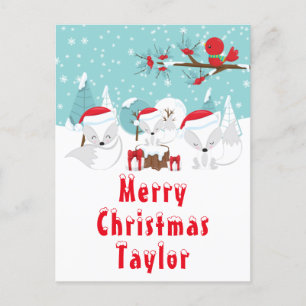 Cartes Pour Fêtes Annuelles Foxes de l'Arctique Noël Bois Joyeux Noël