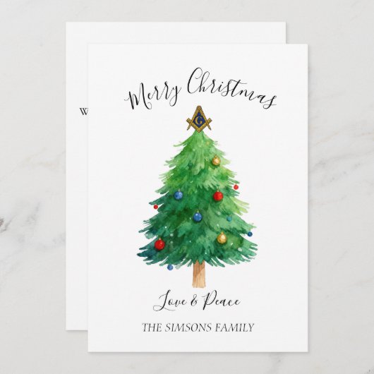 Cartes Pour Fêtes Annuelles Freemason Masonic Pine Merry Christmas Tree (Devant / Derrière)