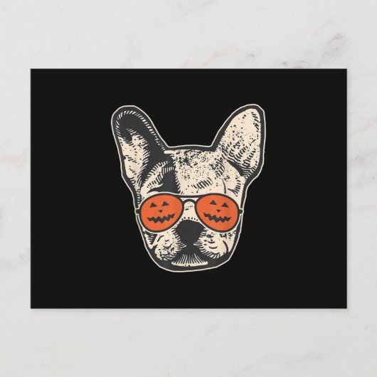 Cartes Pour Fêtes Annuelles Frenchie en lunettes de soleil citrouille Hallowee (Devant)