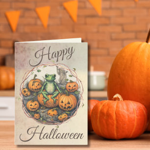 Cartes Pour Fêtes Annuelles Frog & Citrouilles Halloween Vintage