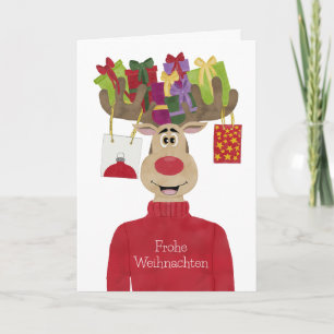 Cartes Pour Fêtes Annuelles Frohe Weihnachten Allemand Cadeaux de Noël Reindee