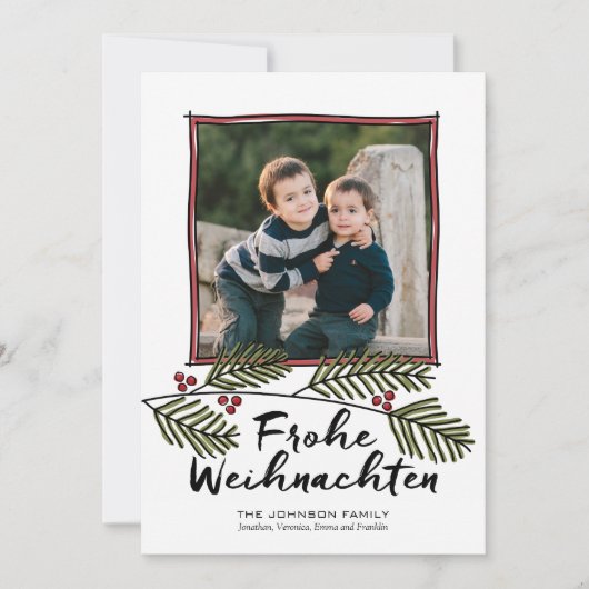 Cartes Pour Fêtes Annuelles Frohe Weihnachten Christmas Photo Pine Tree Branch (Devant)