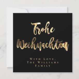 Cartes Pour Fêtes Annuelles Frohe Weihnachten Elegant Black Gold Script Chic