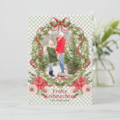 Cartes Pour Fêtes Annuelles Frohe Weihnachten Floral Bow Family Photo Allemand (Debout devant)