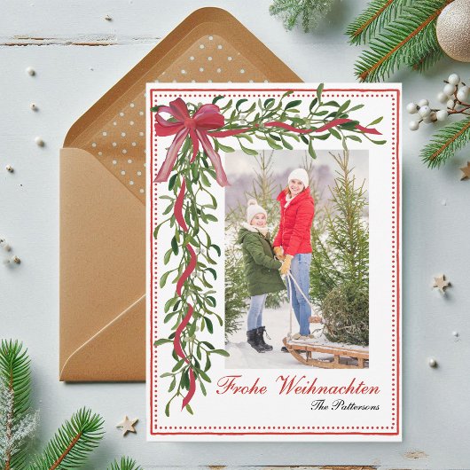 Cartes Pour Fêtes Annuelles Frohe Weihnachten Mistletoe Red Bow