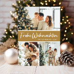 Cartes Pour Fêtes Annuelles Frohe Weihnachten Photo Collage<br><div class="desc">Cette fabuleuse carte de vacances 3 photos avec "Frohe Weihnachten!" dans une police de script moderne et votre nom de famille et année dans une police de casquette traditionnelle propre et nette, en blanc sur or avec un dos assorti, est parfaite pour envoyer à votre famille et vos amis. Tout...</div>