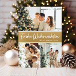 Cartes Pour Fêtes Annuelles Frohe Weihnachten Photo Collage<br><div class="desc">Cette fabuleuse carte de vacances 3 photos avec "Frohe Weihnachten!" dans une police de script moderne et votre nom de famille et année dans une police de casquette traditionnelle propre et nette, en blanc sur or avec un dos assorti, est parfaite pour envoyer à votre famille et vos amis. Tout...</div>