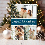 Cartes Pour Fêtes Annuelles Frohe Weihnachten Photo Collage<br><div class="desc">Cette fabuleuse carte de vacances 3 photos avec "Frohe Weihnachten!" dans une police de script moderne et votre nom de famille et année dans une police de caractères casquette traditionnelle propre et nette, en blanc sur turquoise avec un dos assorti, est parfaite pour envoyer à votre famille et vos amis....</div>