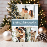 Cartes Pour Fêtes Annuelles Frohe Weihnachten Photo Collage<br><div class="desc">Cette fabuleuse carte de vacances 3 photos avec "Frohe Weihnachten!" dans une police de script moderne et votre nom de famille et année dans une police de casquette traditionnelle propre et nette, en blanc sur bleu poussiéreux avec un dos assorti, est parfaite pour envoyer à votre famille et vos amis....</div>