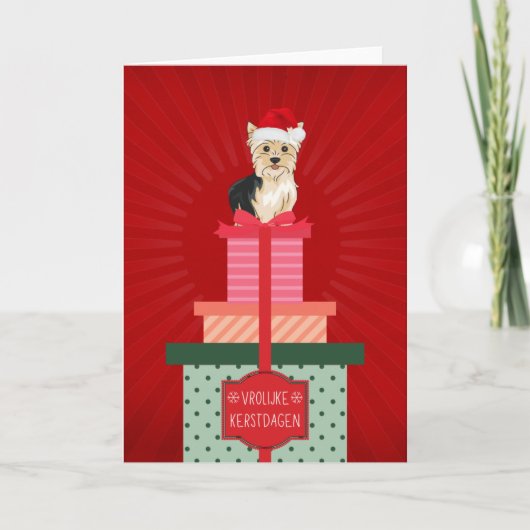 Cartes Pour Fêtes Annuelles Frolijke Kerstdaagen Yorkie Hond Cadeautjes Kerst (Devant)