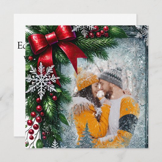 Cartes Pour Fêtes Annuelles Frontière à feuillage persistant de Noël (Devant / Derrière)