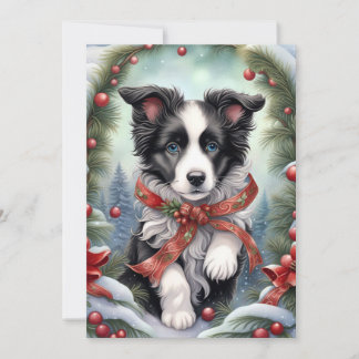 Cartes Pour Fêtes Annuelles Frontière Collie Rubans de Marionnettes Terres boi