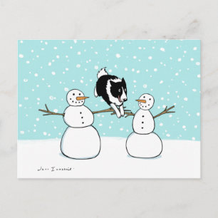 Cartes Pour Fêtes Annuelles Frontière d'hiver amusante Collie   Fêtes de Noël 