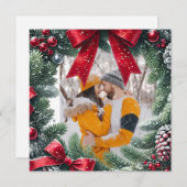 Cartes Pour Fêtes Annuelles Frontière photo à feuillage persistant pour Noël (Devant / Derrière)