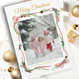 Cartes Pour Fêtes Annuelles Frontière rouge Festive -1 Photo Blanc Noël Ho