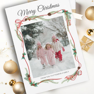 Cartes Pour Fêtes Annuelles Frontière rouge Festive -1 Photo Blanc Noël Ho