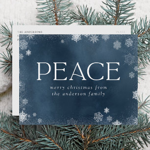 Cartes Pour Fêtes Annuelles Frosted Peace Navy Aquarelle Non-Photo