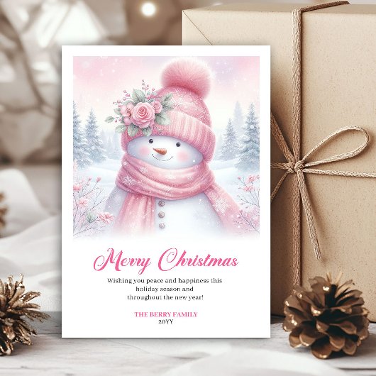 Cartes Pour Fêtes Annuelles Frosty pink snowman kids greeting card editable