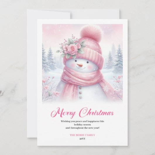 Cartes Pour Fêtes Annuelles Frosty pink snowman kids greeting card editable (Devant)