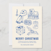 Cartes Pour Fêtes Annuelles Fun Blue Doodle non photo Noël (Devant)