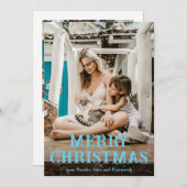 Cartes Pour Fêtes Annuelles Fun Blue Vintage Font Photo moderne Noël (Devant / Derrière)