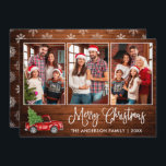 Cartes Pour Fêtes Annuelles Fun Calliage Bois Noël Rouge Camion 3 Photo<br><div class="desc">Script de calligraphie moderne 3 Photo Famille Photo Collage Joyeux Noël Card - Aquarelle Vintage Camion rouge avec arbre de Noël - Rustique Pays Bois avec flocons de neige Retour</div>